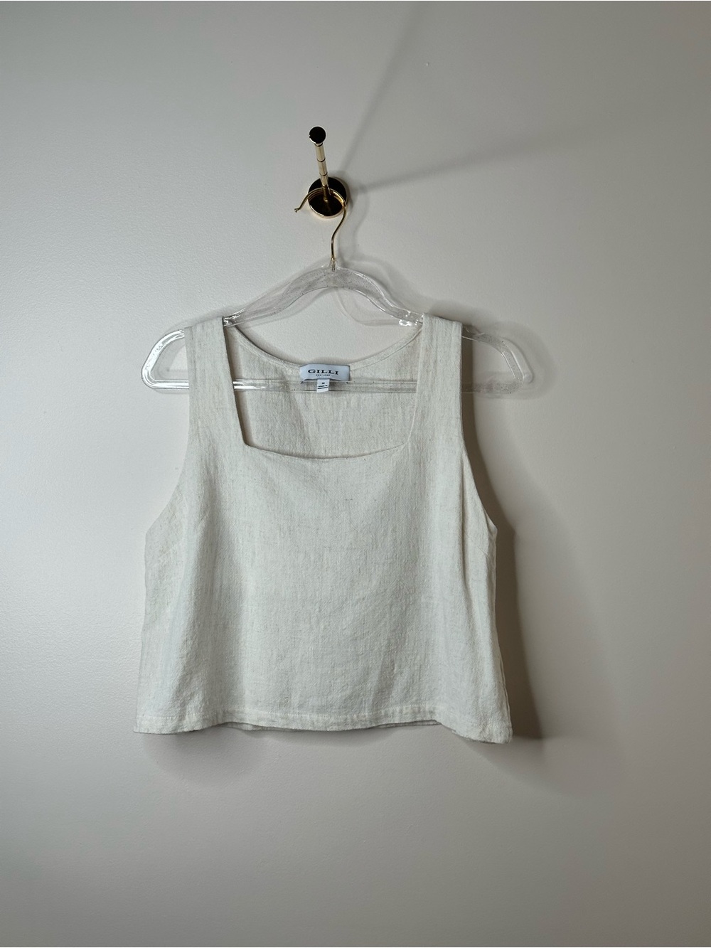 Gilli Linen Blend Square Neck Tank Top Cream M - Picture 1 of 4
